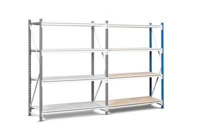 Weitspannregal Porteco Z60 | Anbaumodul | HxBxT 200 x 150 x 60 cm | Fachebenen: 3 | Traglast Fachboden: 475 kg | Signalblau, Lichtgrau | Certeo