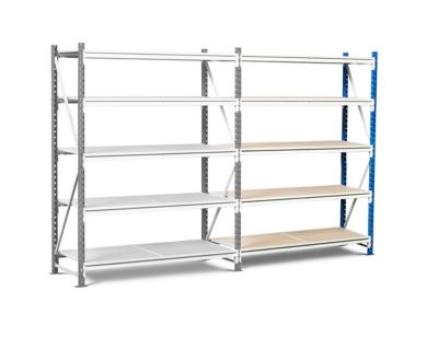 Weitspannregal Porteco Z60 | Anbaumodul | HxBxT 200 x 150 x 60 cm | Fachebenen: 3 | Traglast Fachboden: 475 kg | Signalblau, Lichtgrau | Certeo