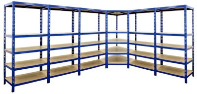 Mega Deal | 1x Lagerregal + 1x Eckregal | HxBxT 1800 x 900 x 450 mm | Blau | Traglast pro Fachboden: 265 kg | Certeo