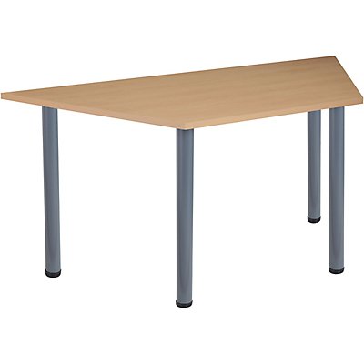 Table de réunion avec pieds tubulaires | Forme trapèze| LxPxH 1600 x 694 x 740 mm| Piétement graphite | Hêtre | Karbon | Certeo