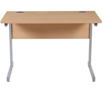 Büroschreibtisch Karbon K1 kompakt | BxT 1400 x 600 mm | Silberner Rahmen | Buche | Certeo