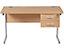 Bureau rectangulaire compact avec 2 tiroirs | piétement en C | LxP 1400 x 600 mm | Pieds blancs | Hêtre | Karbon K1 | Certeo