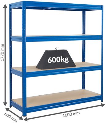 Stabiles Steckregal | Tragkraft bis zu 600 kg pro Fachboden | HxBxT 1770 x 1600 x 600 mm | Silber