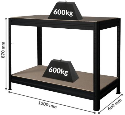 Établi réglable en hauteur | Charge max. 600 kg | HxLxP 870 x 1200 x 600 mm | Profondeur 60 cm | Gris
