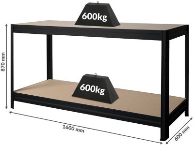 Établi réglable en hauteur | Charge max. 600 kg | HxLxP 870 x 1200 x 600 mm | Profondeur 60 cm | Gris