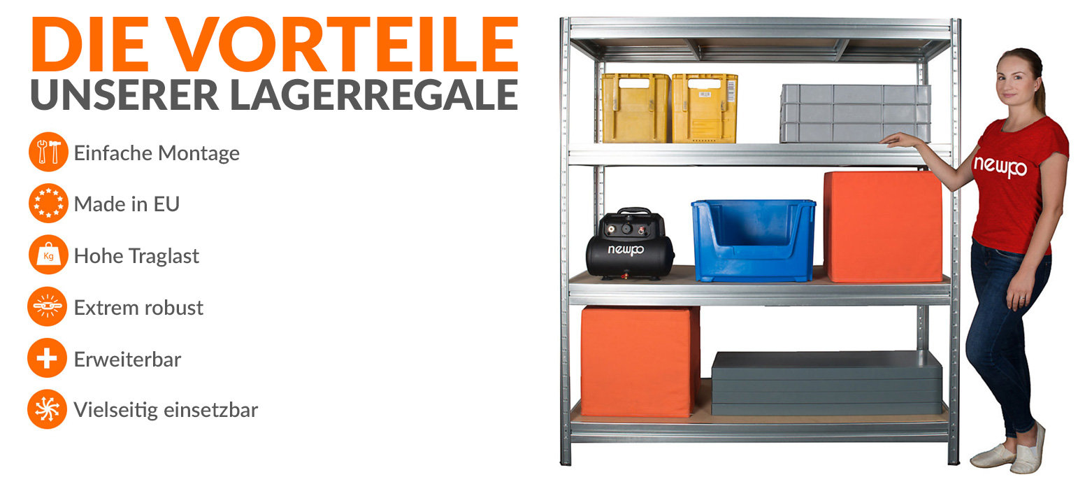 Lagerregal für schwere Lasten - vielseitig einsetzbar Starkes Lagerregal mit 600 kg Tragfähigkeit je Regalboden