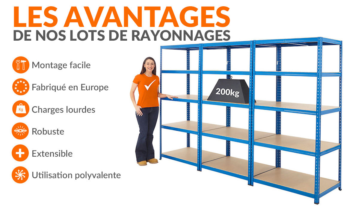 Rayonnages industriels en lot de 3 Lot de 3x étagères métalliques - 200 kg par niveau