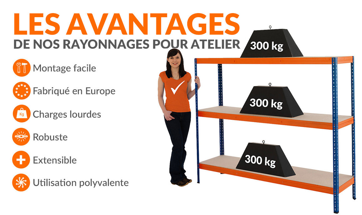 Rayonnage d'atelier pour particuliers et professionnels Étagères métalliques pour atelier - charge max. 300 kg