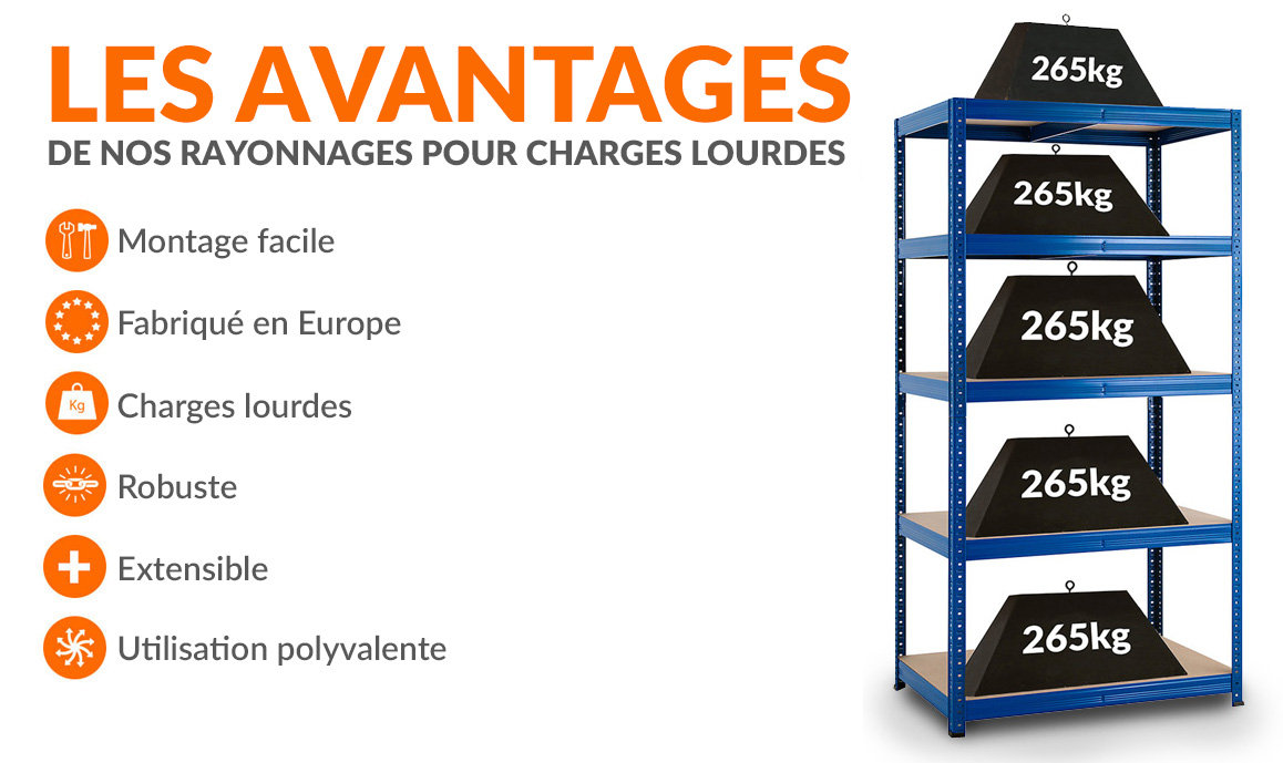 Rayonnage pour charges lourdes passe-partout Étagère métallique pour charges lourdes - 265 kg