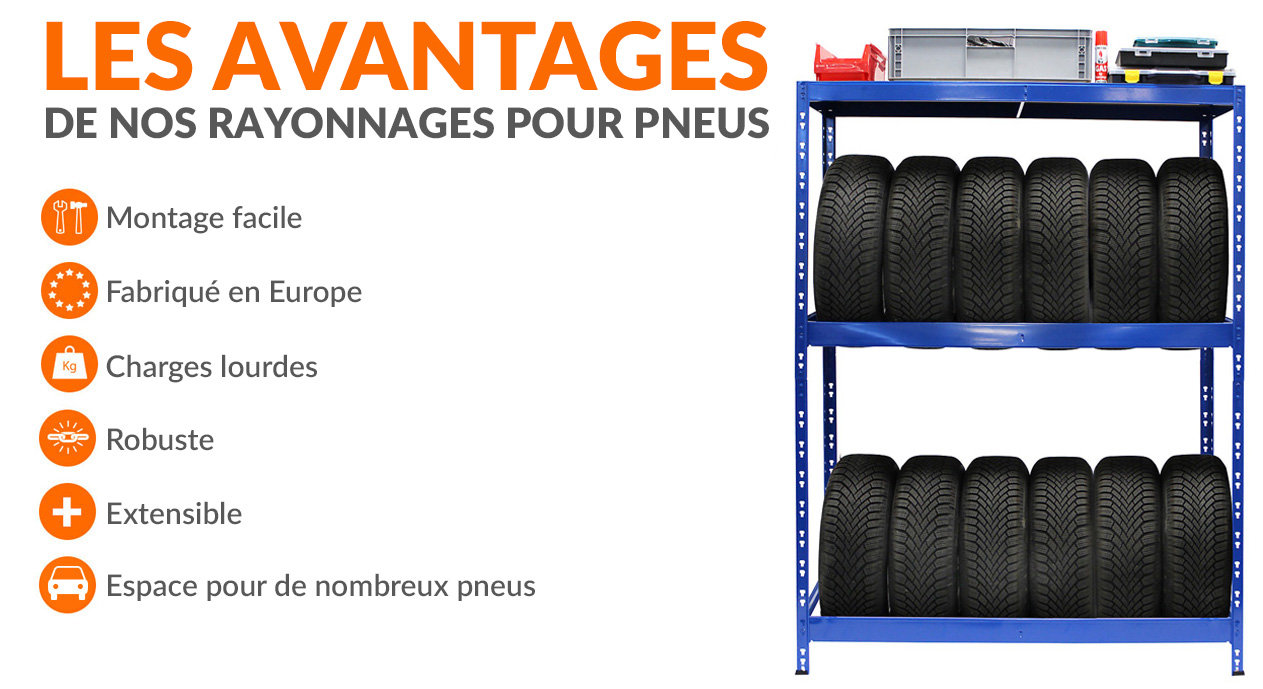 Étagères métalliques pour pneus - Idéal pour dans le garage Rayonnage pour pneus - jusqu'à 12 pneus - garage