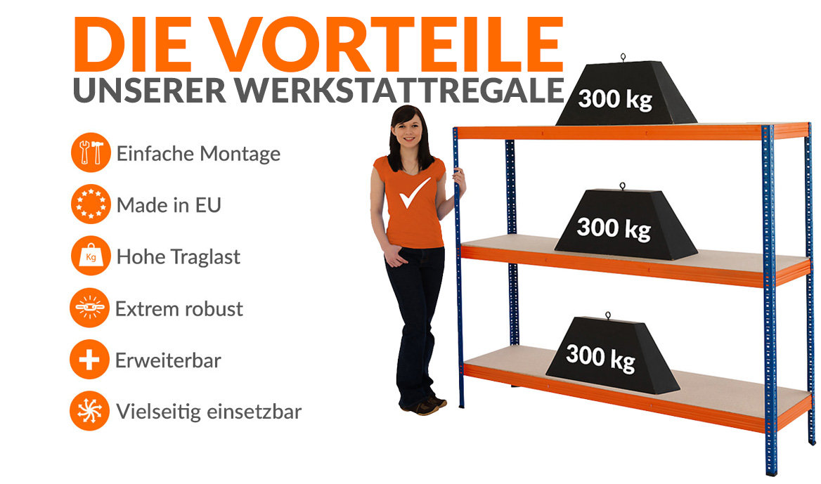 Werkstattregal für den privaten oder professionellen Gebrauch Werkstattregal mit 300 kg Traglast pro Fachboden
